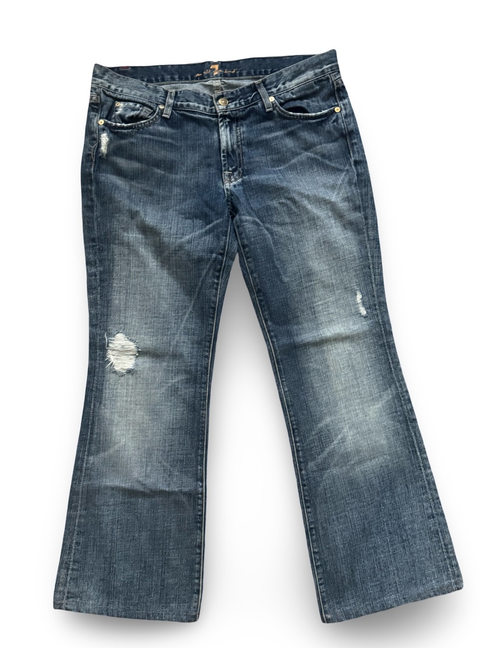 7 For All Mankind f Women’s Distressed Dark Blue Bootcut Jeans (C3)